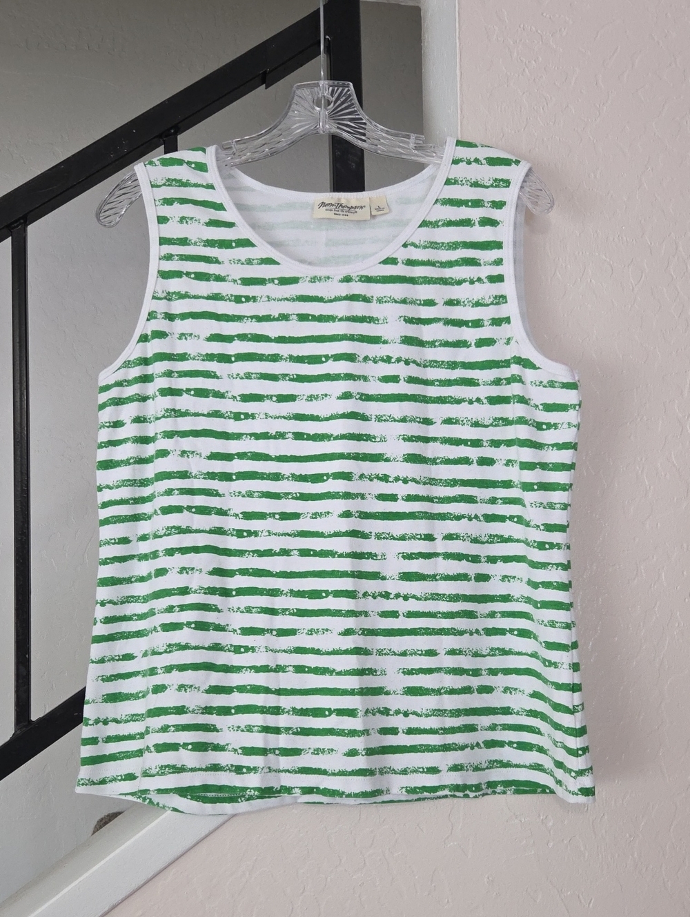 Norm Thompson White & Green Striped Sleeveless Tank